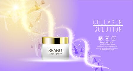 Abstract purple light background for science design. Science illustration of a cream molecule. Organic cosmetic and skin care cream. Beauty skin care design over purple background. Vector illustration.のイラスト素材
