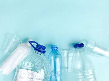 plastic bottles on a blue background.