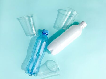 plastic bottles on a blue background.