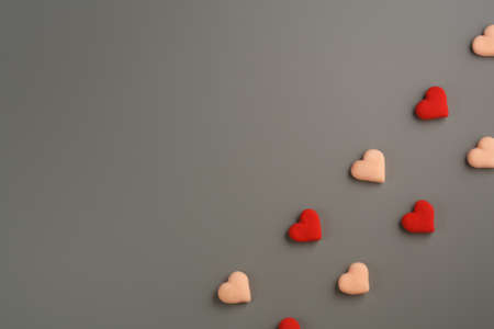red heart on gray background. Valentine's Day and romantic holiday concept. love message. Top view, flat lay with copy space.の写真素材