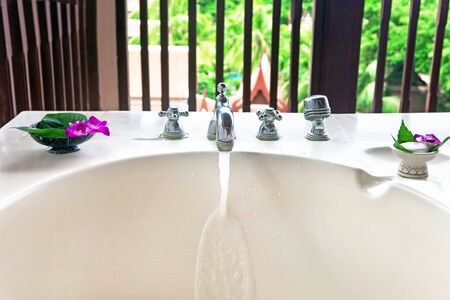 beautiful bathroom in outdoor; frontview