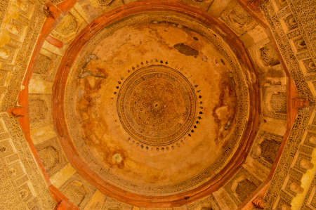 A design inside of bara gumbad monument at lodi garden or lodhi gardens in a city park from the side...