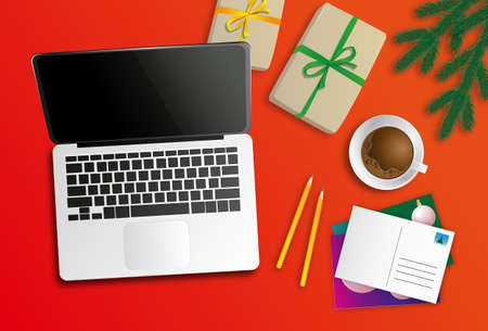 workplace with red background.のイラスト素材