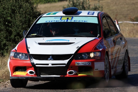 Yalta, Ukraine 12 - Ð³Ð¾ September, 2010. The sports car rushes on a line in the European championship on rallyのeditorial素材