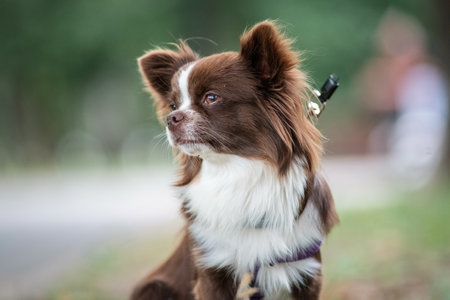 Portrait of a beautiful purebred chihuahua close-up on the grass.の写真素材