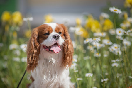 Portrait of a beautiful purebred Cavalier King Charles Spaniel.の写真素材