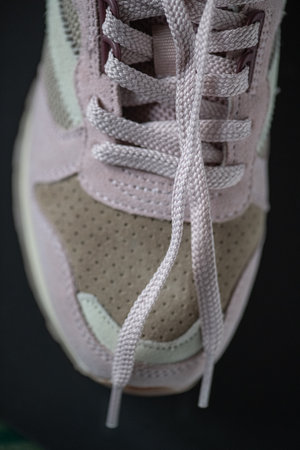 Fragment of original suede sports sneakers.の写真素材