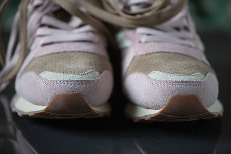 Fragment of original suede sports sneakers.の写真素材