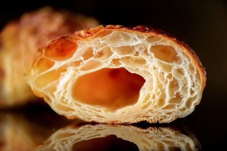 Delicious organic fresh homemade croissant on a dark background.の写真素材
