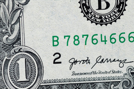 Fragment of one American dollar banknote close-up.の写真素材
