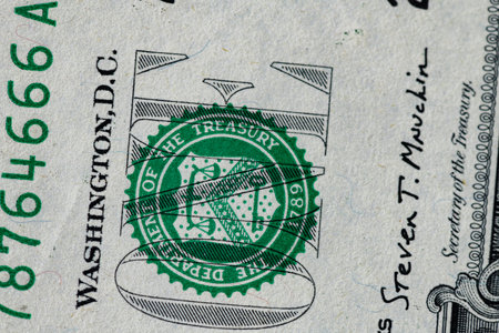 Fragment of one American dollar banknote close-up.の写真素材
