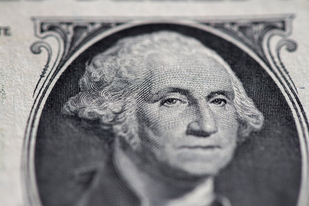 Fragment of one American dollar banknote close-up.の写真素材