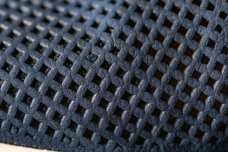 Fragment of men's moccasins made of blue leather close-up. There is artistic blur and artistic noise.の写真素材
