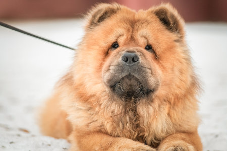 Portrait of a beautiful pony dog Chow Chow Sunshi Quan in a winter park.の写真素材
