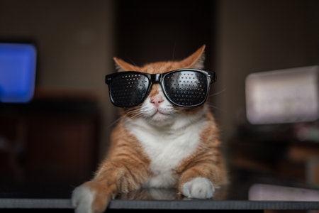 Portrait of a ginger domestic cat close-up.の写真素材