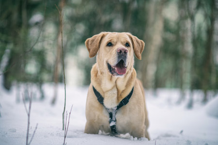 A cheerful young dog in beautiful nature.の写真素材