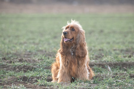 Portrait of a beautiful purebred cocker spaniel in a field.