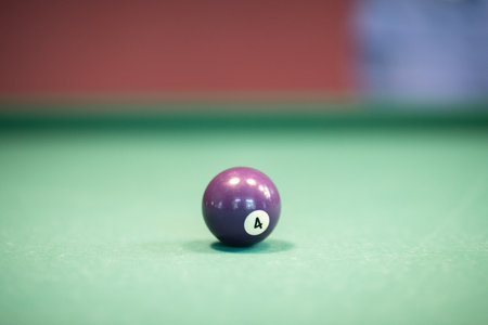 Beautiful green billiard table and balls for playing billiards.の写真素材