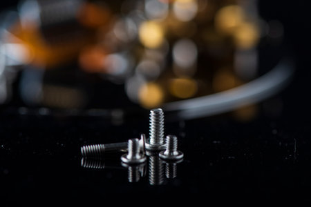 Screws photographed close-up with a blurred background.の写真素材