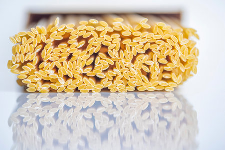 A pack of Italian pasta. Photographed close-up.の写真素材