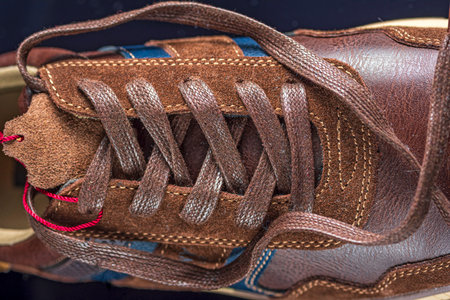 Laces on moccasins. Shoes close-up.