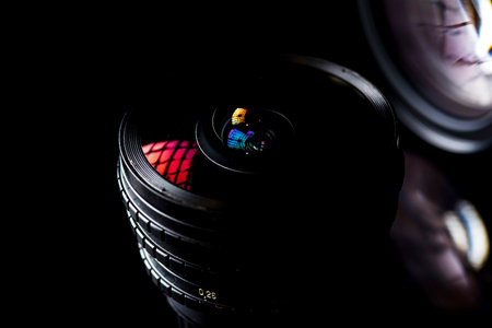 Photo lens photographed in backlight close-up set.