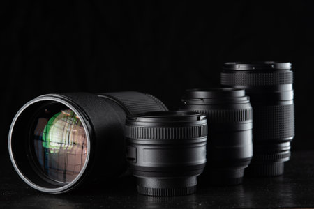 Close-up photo lens on a black background.