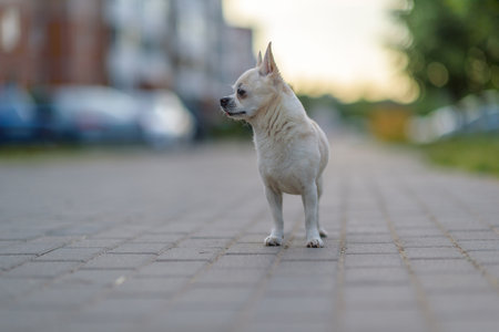 Portrait of chihuahua close-up outdoors.の写真素材