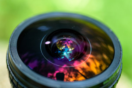 Fingerprint on the lens. Photographed close up.の写真素材