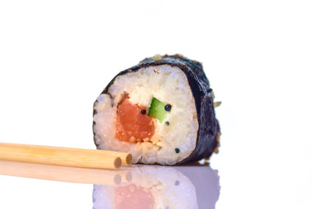 Sushi rolls on a white background.の写真素材