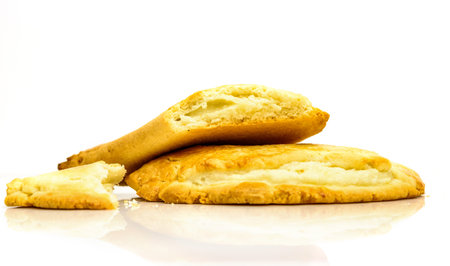cottage cheese cookies on white backgroundの写真素材