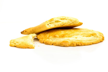 cottage cheese cookies on white backgroundの写真素材