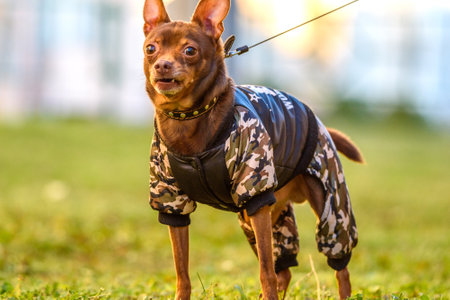 portrait of a small domestic dog outdoors.の写真素材