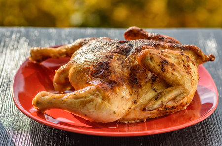 baked chicken close upの写真素材