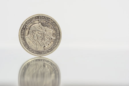 American metal coins on a white background.の写真素材