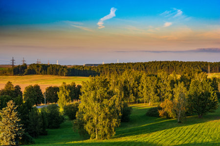 Countryside scenery during sunset.