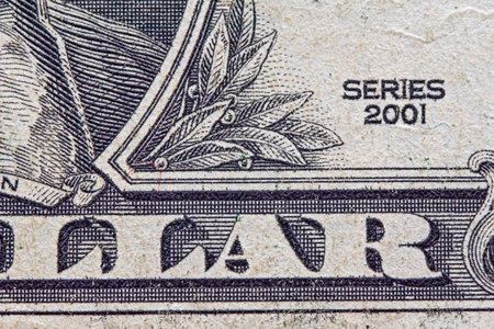 Fragment of a banknote one American dollar. Photographed close-up.の写真素材
