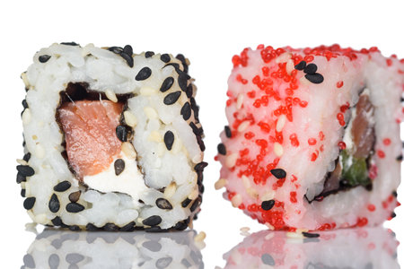 Sushi rolls isolated on white background.の写真素材