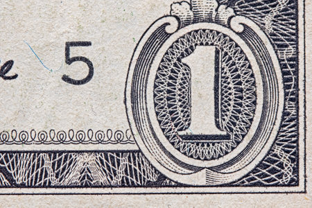 Fragment of a banknote one American dollar. Photographed close-up.