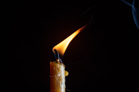 The remainder of the burning candle on a black background.