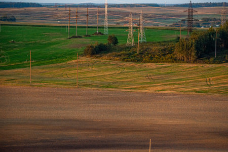 European countryside scenery during sunset.の写真素材