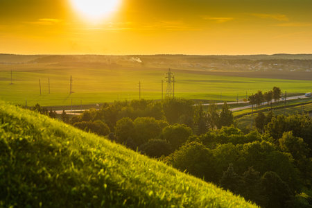 Countryside scenery during sunset.の写真素材