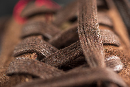 close-up of brown sneaker with shoelace. macroの写真素材