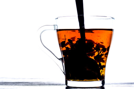 tea in a transparent mug on a white backgroundの写真素材