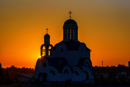 Orthodox Christian church at dawnの写真素材