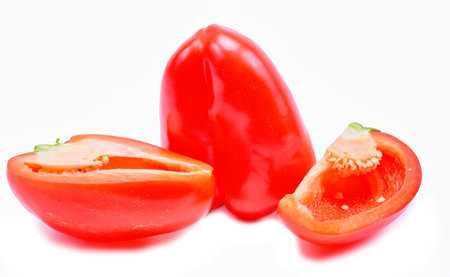 Red bell pepper isolated on white background with clipping path. Close up.の写真素材