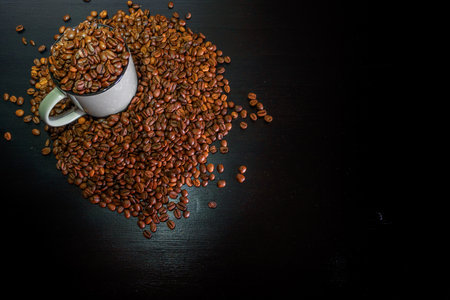mug of coffee beansの写真素材