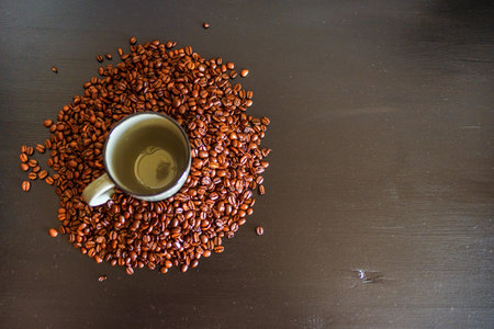 mug of coffee beansの写真素材