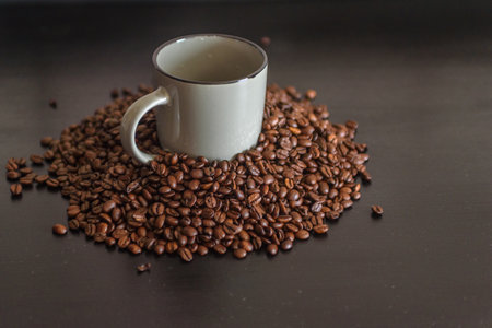 mug of coffee beansの写真素材