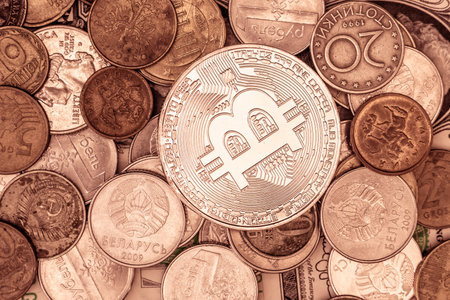 Coins of different countries. Background of the coins. Toned.